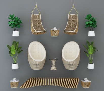  现代休闲椅绿化组合3d模型 