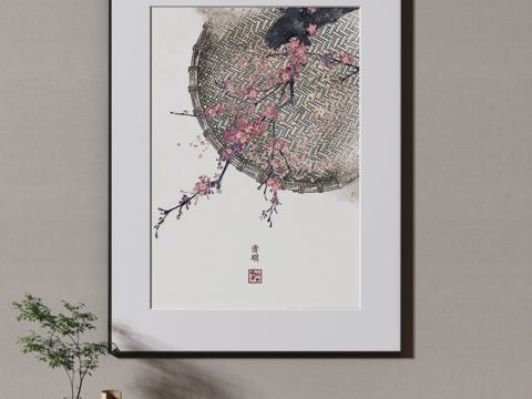  新中式简约抽象挂画3d模型 