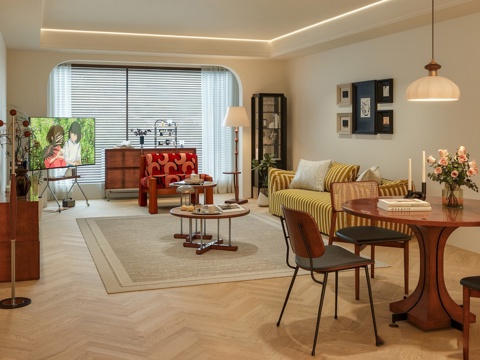  中古风别墅客餐厅3d模型 