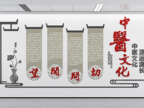 中医背景墙 中医文化墙su模型
