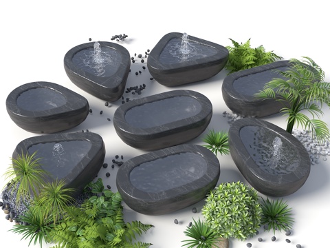 石槽 景观石槽小品 水池 庭院小品 石材水池 石头槽 庭院石su模型