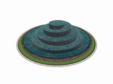  现代水景 圆形水景景观 叠水跌水景观 广场公园花园水景su模型 