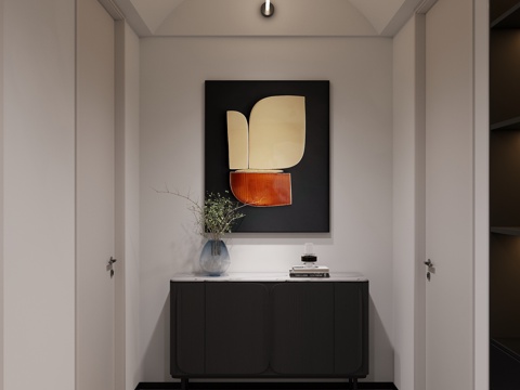 现代黑白灰玄关过道背景墙装饰柜su模型