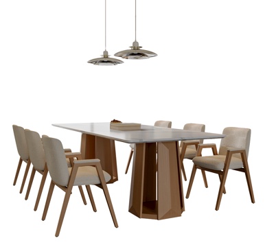  现代奶油风餐桌椅 餐桌摆件 餐桌吊灯3d模型 