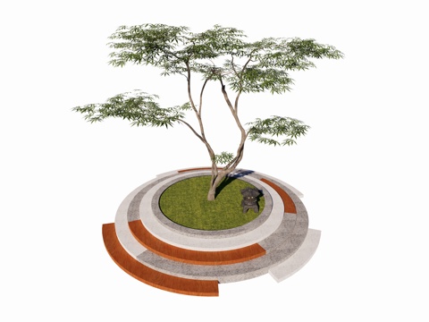 现代景观树池 条形树池 花池 乔木 红枫植物su模型