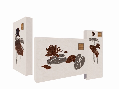 现代景观墙 庭院花园 广场公园景墙 荷花景墙 荷花荷叶植物景su模型