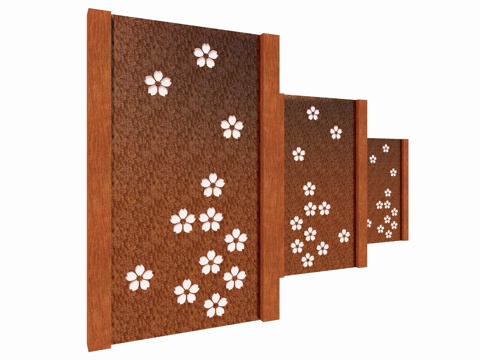 现代景观墙 植物墙  剪影植物雕花 广场公园艺术景墙 花朵景su模型