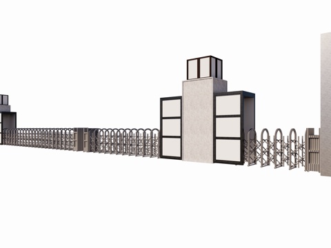  现代景区 住宅区 私人场所空间 道闸 移动伸缩门 物业们 出su模型 