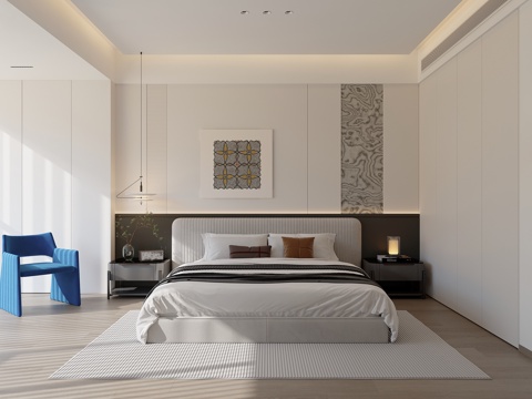 现代黑白灰卧室su模型