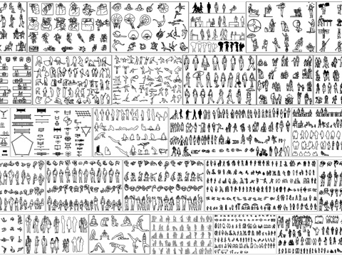  居家人物运动人物商务人物休闲人物餐饮人物服务员CAD素材图库cad施工图 