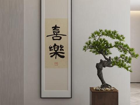  新中式简约抽象挂画3d模型 