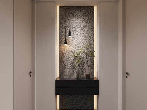 现代黑白灰玄关过道背景墙su模型