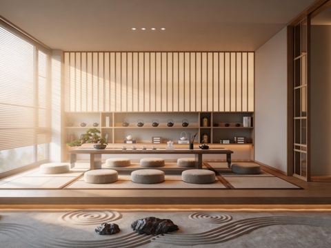  新中式茶室 茶桌椅 茶柜su模型 