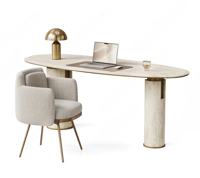  轻奢书桌椅3d模型 