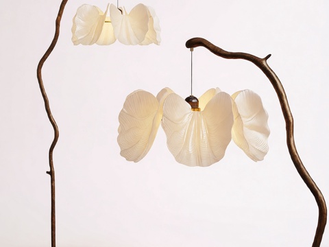  新中式落地灯 落地灯 花瓣落地灯 中古风落地灯 卧室落地灯3d模型 