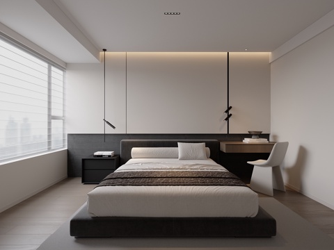 现代极简黑白灰卧室su模型