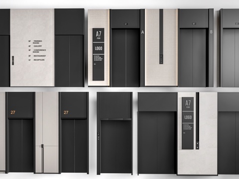 现代电梯厅 电梯门 电梯轿厢 升降电梯su模型