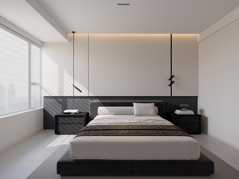 现代极简黑白灰卧室su模型
