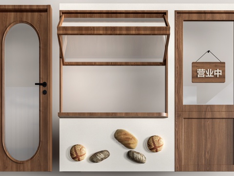 现代店铺玻璃门 咖啡厅门 奶茶店玻璃门 玻璃双开门su模型