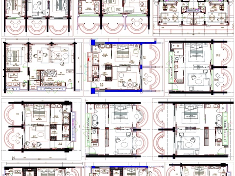 公寓套房平面图户型优化平面布置家具布局图方案CAD素材图库cad施工图