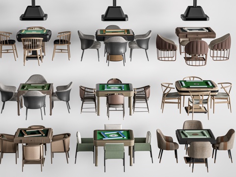  现代麻将桌 棋牌桌 娱乐桌椅su模型 