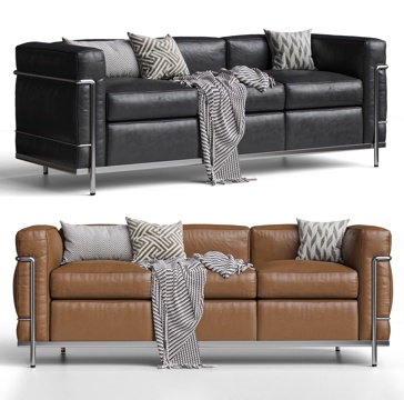CASSINA 现代三人沙发 包豪斯三人沙发 LC2沙发su模型