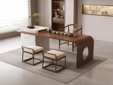  新中式茶桌椅3d模型 