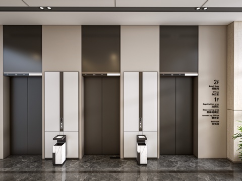 现代电梯厅 电梯门 电梯间su模型