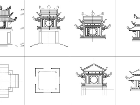  中式古建 牌楼 寺院大门cad施工图 