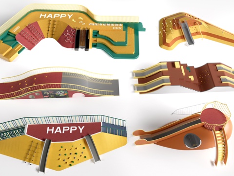 现代儿童游乐场 儿童攀岩 户外儿童游乐设施su模型