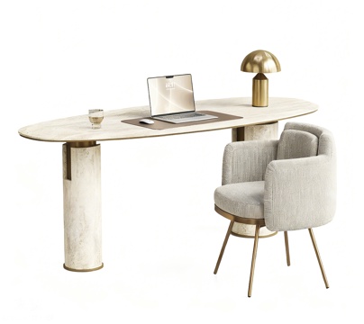  意式轻奢书桌椅 意式轻奢书桌椅 大理石洞石书桌3d模型 