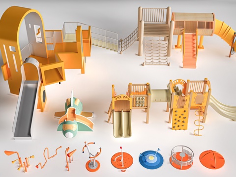 现代儿童游乐设施 儿童游乐器材 儿童滑梯su模型