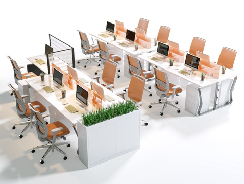  现代办公桌椅 职员工位 电脑桌椅 公共办公桌椅组合su模型 