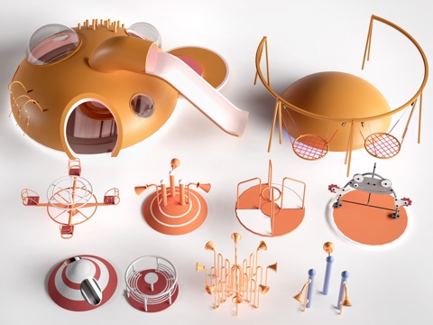 现代儿童游乐设施 儿童游乐器材 儿童滑梯su模型