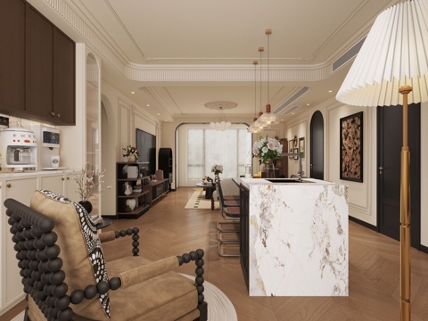  法式客餐厅 中古风客餐厅3d模型 