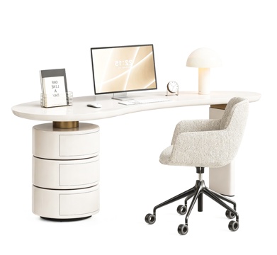  轻奢书桌椅 意式轻奢书桌椅 大理石洞石书桌3d模型 