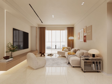  奶油客餐厅 简约客餐厅3d模型 