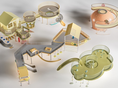 现代儿童游乐设施 儿童游乐器材 儿童滑梯su模型su模型