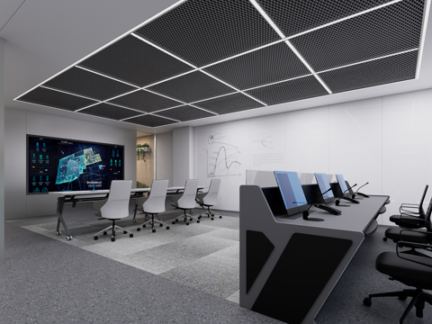  现代监控室su模型 