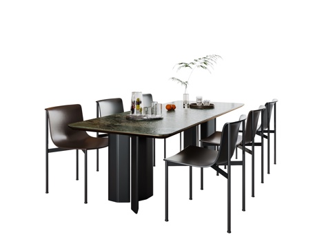 现代意式餐桌椅su模型