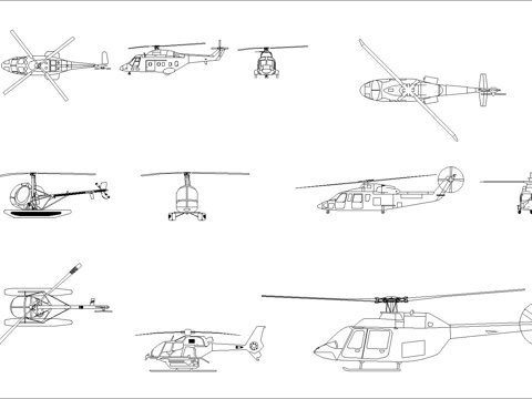 直升机 多视角 玩具 交通工具cad施工图
