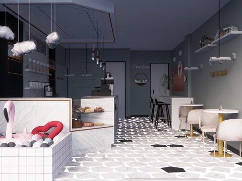 工装  商铺  店铺  咖啡店su模型