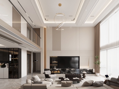  别墅客餐厅 挑空客餐厅3d模型 