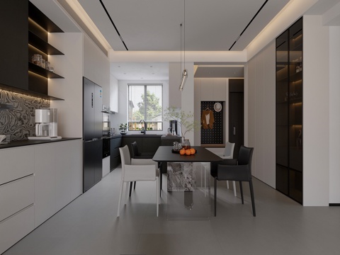 意式无主灯餐厅厨房su模型