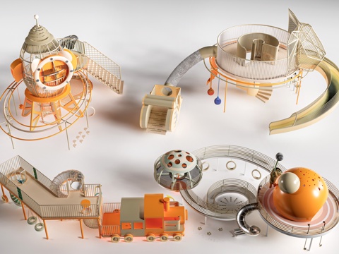 现代儿童游乐设施 儿童游乐器材 儿童滑梯su模型