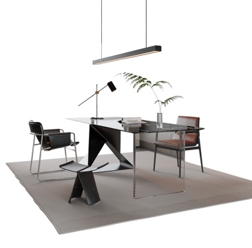  现代意式书桌椅 吊灯 单椅 矮凳su模型 