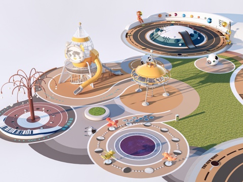 现代户外儿童游乐区 户外儿童游乐场 儿童塑胶场地su模型