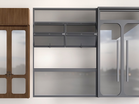 现代店铺玻璃门 咖啡厅门 奶茶店玻璃门 玻璃双开门su模型