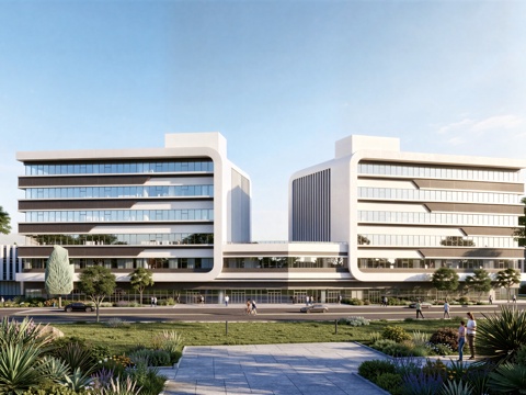  现代工业厂房 现代产业园 多层办公 厂房 产 产业园 办公楼su模型 