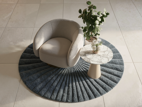 现代奶油单人沙发_米色单人沙发_奶油风单人沙发_羊羔绒_休闲su模型